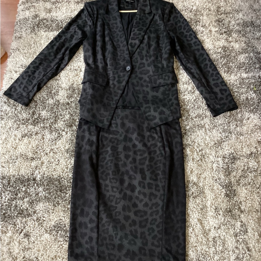 Jessica Charcoal Leopard Print Jacket and Skirt Set